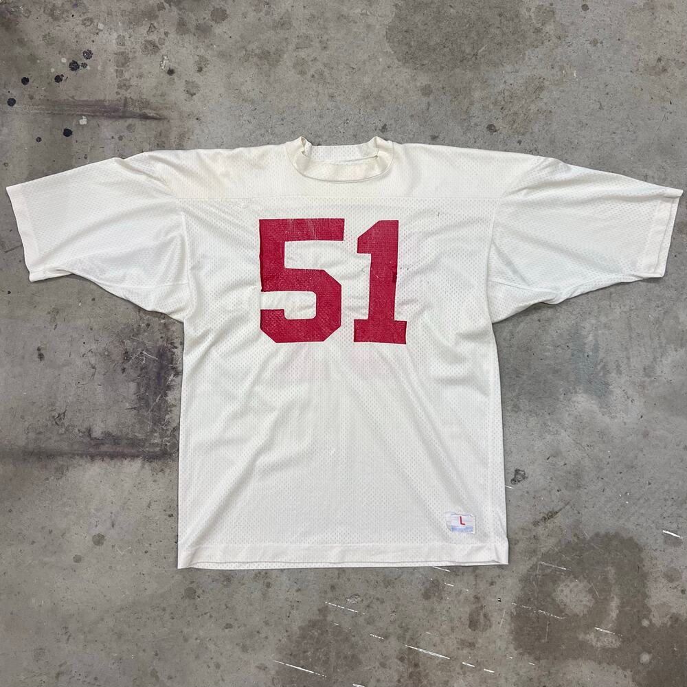 True Vintage Champion Mesh Football Jersey #51 USA Made Large 70s 80s Distressed - Picture 2 of 16